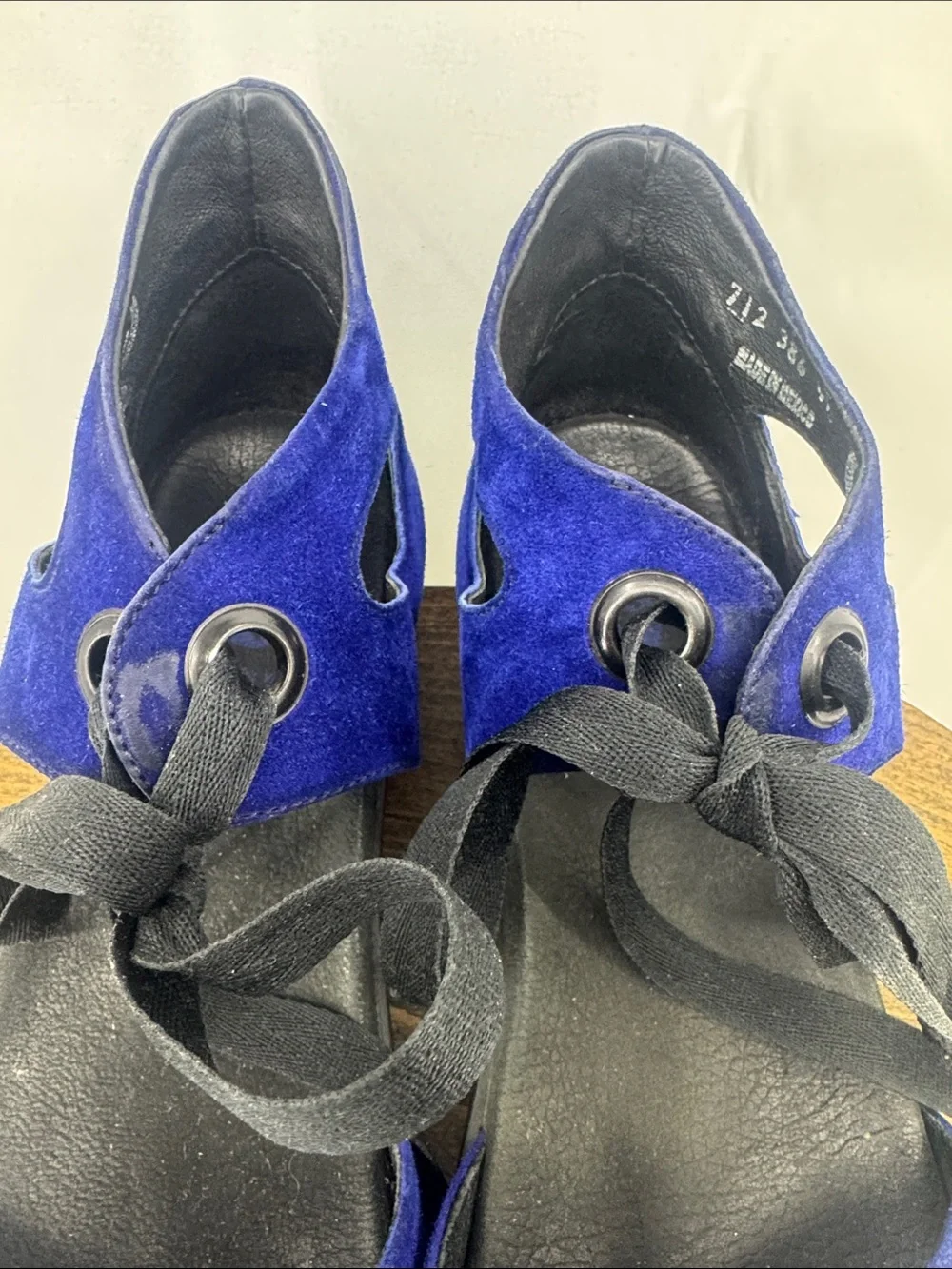 Wolky Womens Blue Suede Platform Wedge Lace-up Sandals, Cutouts & Ankle Ties, 41